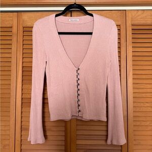 Reformation Blush Ribbed V-Neck Blouse